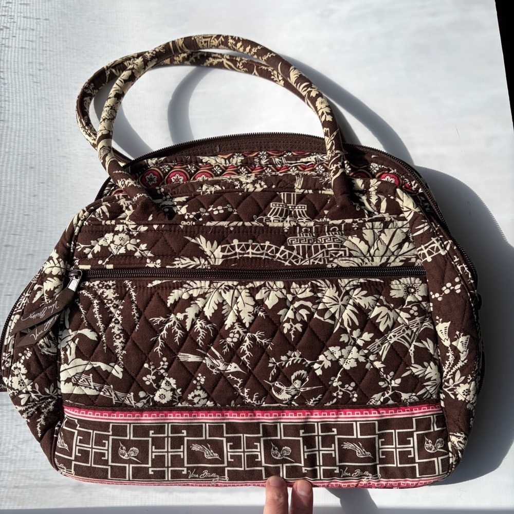 Vera Bradley Quilted Small Duffel Weekender Brown Floral Zip Top - Picture 4 of 10